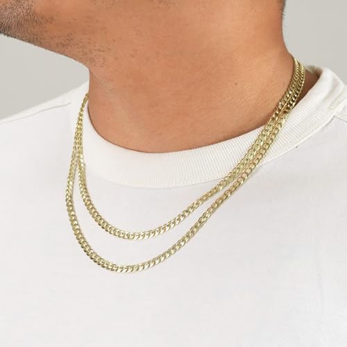 Nuragold 14k Real Yellow Gold Cuban Curb Solid Link Chain Necklace - 5mm - 22"
