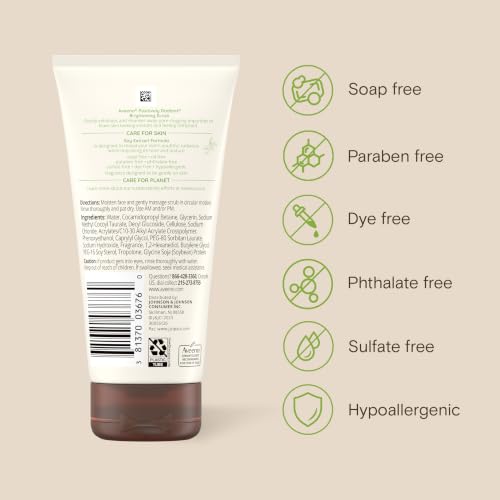 Aveeno Positively Radiant Skin Brightening Exfoliating Daily Face Wash Scrub, Gentle with Moisture-Rich Soy Extract, Helps Improve Skin Tone & Texture, Oil- & Soap-Free, Hypoallergenic, 5 Oz