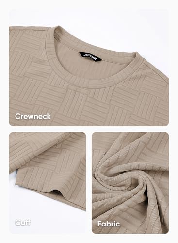 JMIERR Mens Casual Knit Classic Short Sleeve Tees Crewneck Basic T Shirts for Men, US43(L), Beige