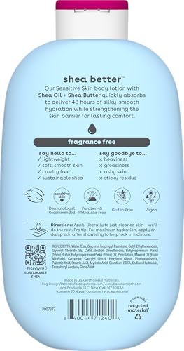 eos Shea Better Sensitive Skin Body Lotion - Fragrance-Free, 48-Hour Moisture Eczema Cream & Dry Skin Relief, Vegan, 16 fl oz (Packaging may vary)