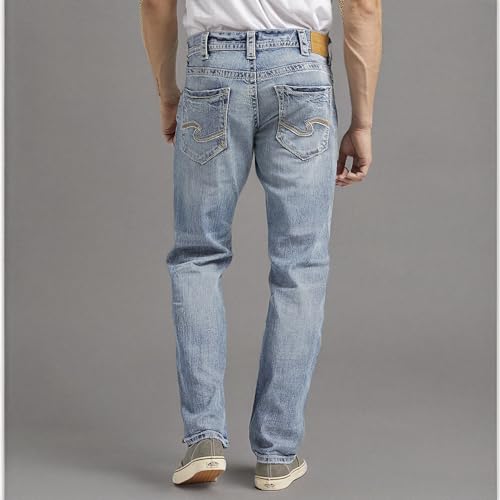 Silver Jeans Co. Men's Eddie Athletic Fit Tapered Leg Jeans, Medium Indigo, 34W x 32L