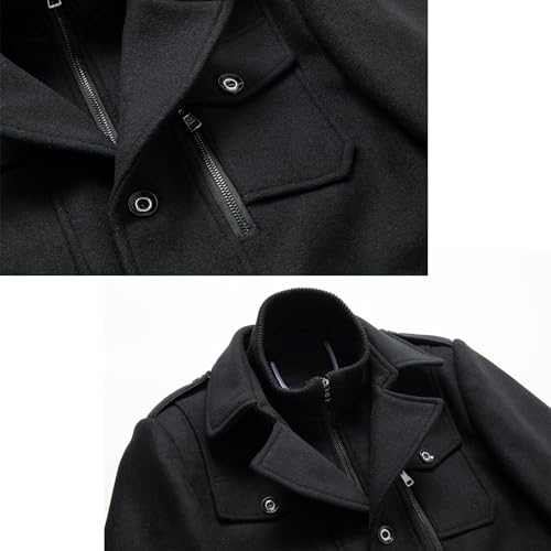 INVACHI Men's Wool Blend Coat Double Collar Trench Coat Single Breasted Overcoat for Autumn Winter