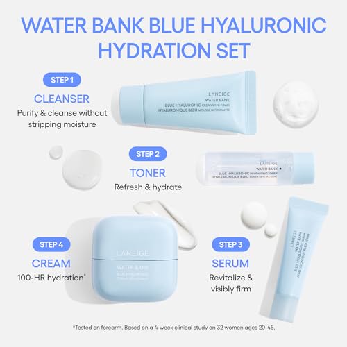 LANEIGE Water Bank Hydration Set: Hyaluronic Acid, Barrier-Boosting Hydration, Full Sized, Travel Sized