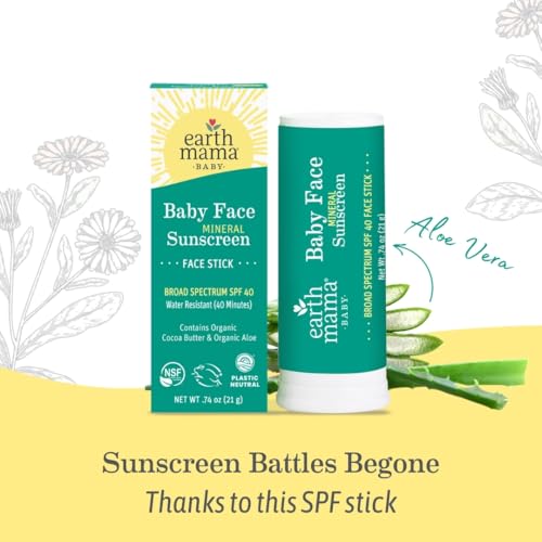 Earth Mama Baby Face Mineral Sunscreen Stick SPF 40-0.74 oz - Non-Nano Zinc - Broad Spectrum Sunscreen for Babies, Kids & Family - Water Resistant Sun Protection
