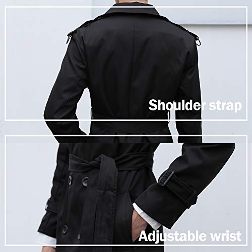 Pantete Men's Double Breasted Trench Coat Oversized Casual Windbreaker Lapel Long Jacket Overcoat