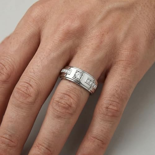 P3 POMPEII3 Pompeii Men's 1/4Ct Matthew Diamond Wedding Ring Polished Gold 10k Lab Grown - Size 8.5 (F/G,VS1-VS2)
