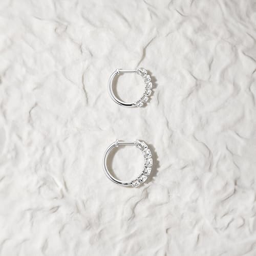Carbon Atelier IGI Certified 1/2 Carat Lab Grown Diamond Huggie Hoop Earrings for Women in 10K White Gold (I-J, SI1-SI2, 0.50 cttw) Hinged Hoops