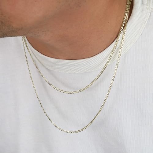 Nuragold 10K Real Yellow Gold Cuban Curb Solid Italian Link Chain Necklace - 22",2.5mm