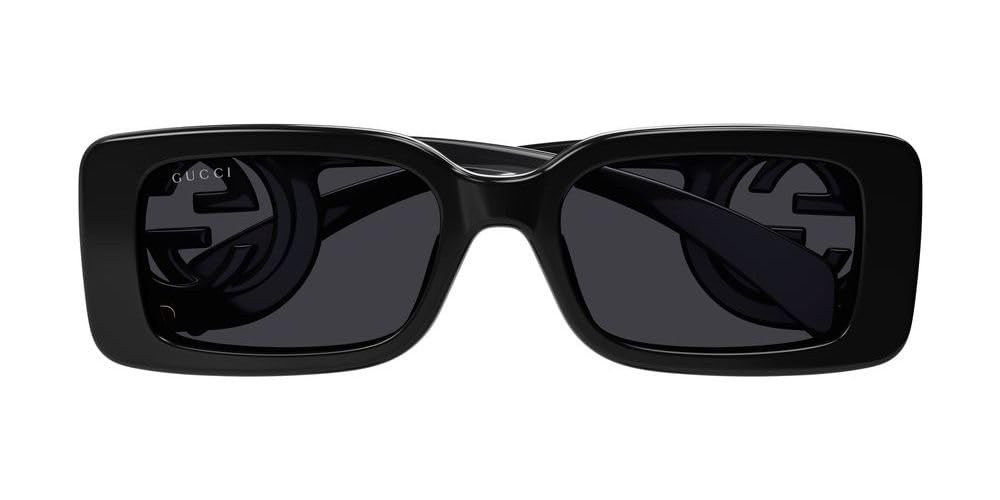 Gucci Women's Chaise Lounge Narrow Rectangular Sunglasses, Black-Black-Grey, One Size