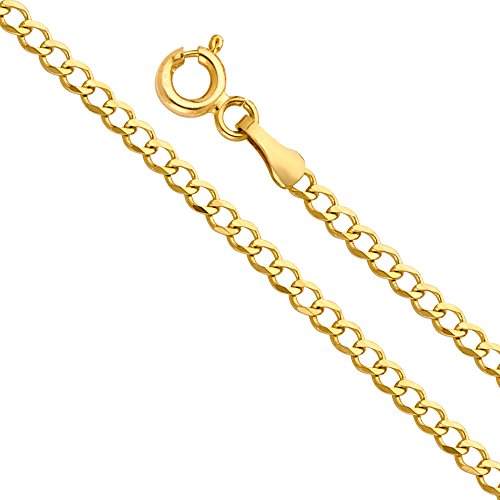 14k REAL Yellow Gold Solid Men's 10mm Cuban Concave Curb Chain Necklace with Lobster Claw Clasp - 26"