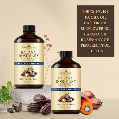Batana & Rosemary Hair Oil – 2 Fl Oz – Scalp Treatment & Strengthening for Thinning, Dry Scalp, Split Ends – Natural Hair Oil for Women & Men – Intensive Repair & Nourishing Formula