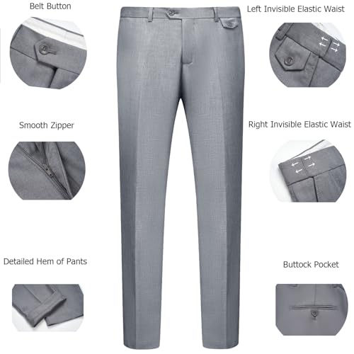 WULFUL Men's 3 Piece Slim Fit Suit Set Two Button Blazer Jacket Vest Pants Tuxedo Set for Party, Wedding and Business Light Gray