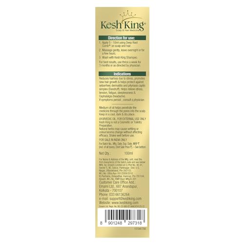 KESH KING Ayurvedic Hair Oil | Herbal Oil with Bhringraj & Amla | Enhance Hair Growth | Reduce Hairfall | Nourishes Scalp | Provides Long & Thick Hair | 3.38 Fl Oz/100ml