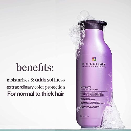 Pureology Hydrate Moisturizing Shampoo | Softens and Deeply Hydrates Dry Hair | For Medium to Thick Color Treated or Natural Hair | Sulfate Free Shampoo | Vegan