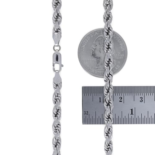 Nuragold 10K Real White Gold Rope Chain Diamond Cut Bracelet (2mm-5mm) - 5mm,9"