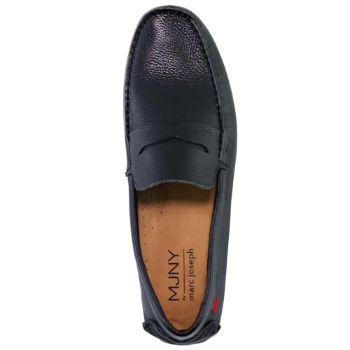 Marc Joseph New York Mens Loafers Casual Slip On Shoes Leather Penny Loafers for Men Lightweight Comfortable Classic Fashion Driving Moccasins Dress Driving Loafer Black Grainy 9.5