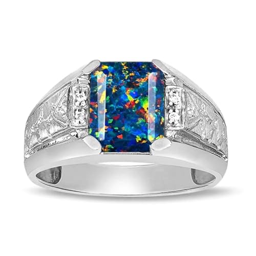 S925 Silver/10K/14K/18K Solid Gold 2CT Emerald-Shaped Black Opal Ring for Men Signet Anniversary Rings Engagement Rings Jewelry for Man Him Father Size 4-16