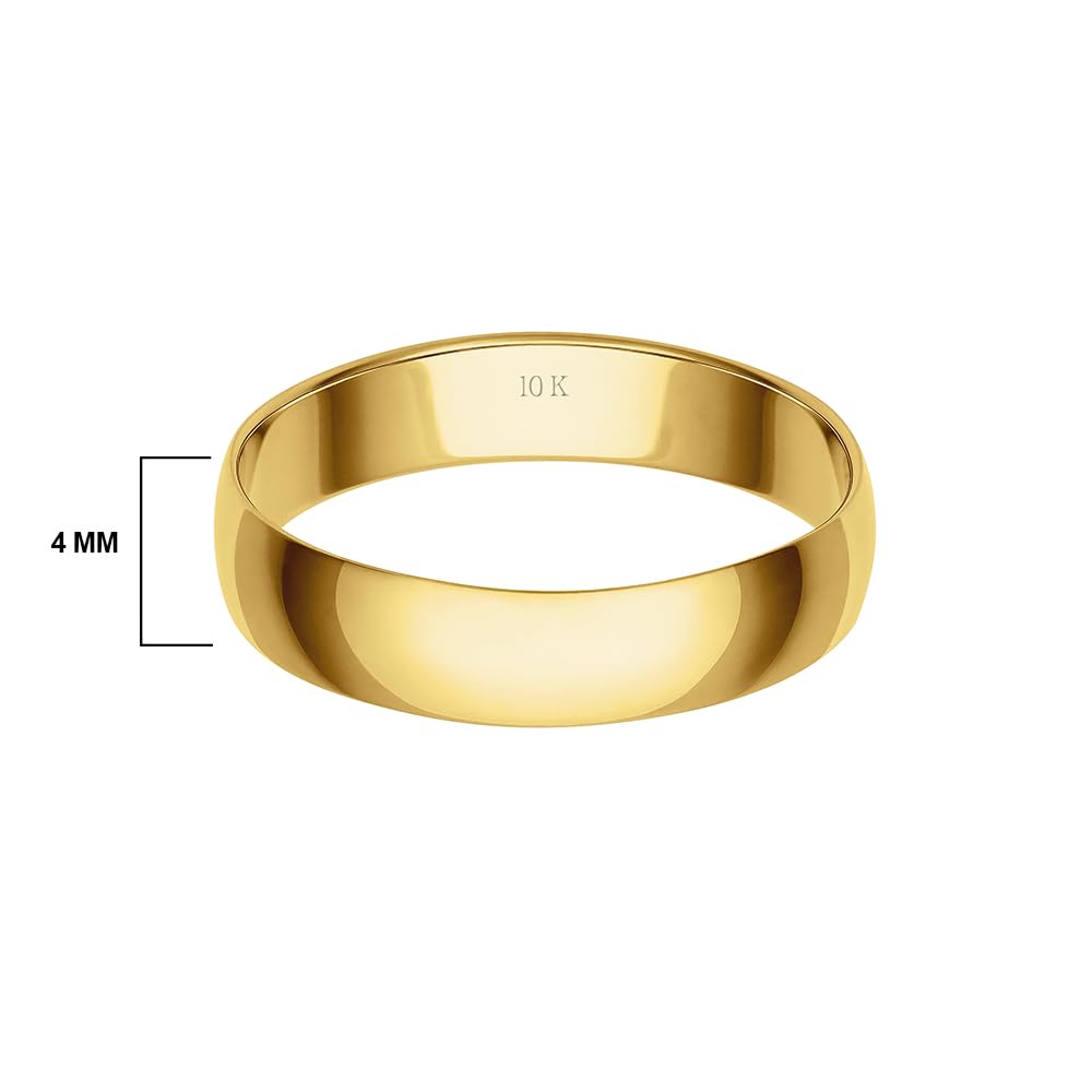 4MM Solid Gold Men's Wedding Band - Lightweight Wedding Ring for Men; 10K Yellow Gold Jewelry; Plain Mens Wedding Band; Comfortable Classic Gold Rings for Men, Size 10, by Brilliant Expressions
