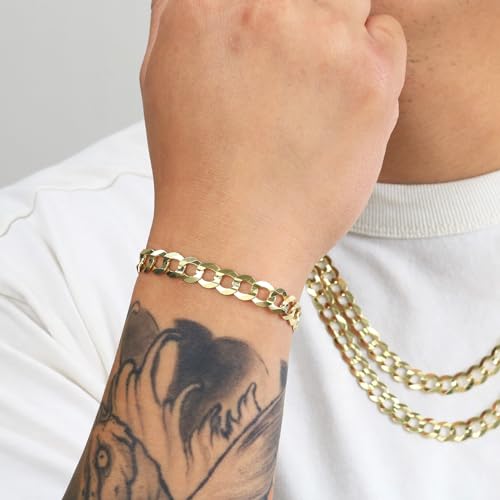 Nuragold 14k Real Yellow Gold Cuban Curb Solid Link Chain Mens Bracelet 8mm - 7.5"