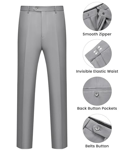 WULFUL Men's 2 Piece Suits Slim Fit Two Button Blazer Jacket Pants Set for Party,Wedding and Business Light Gray