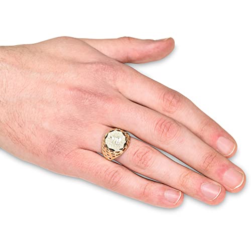 Floreo Men's 10k Yellow Gold Round Two-Tone Gold Block Alphabet Initial Ring Letter C, Size 10