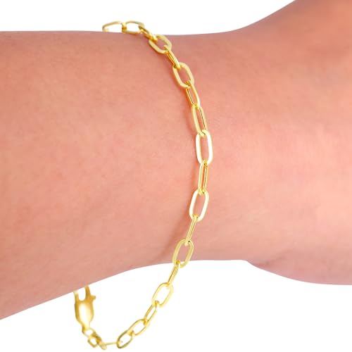 Nuragold 14k Real Yellow Gold Paperclip Chain Cable Link Italian Bracelet - 3mm,7"