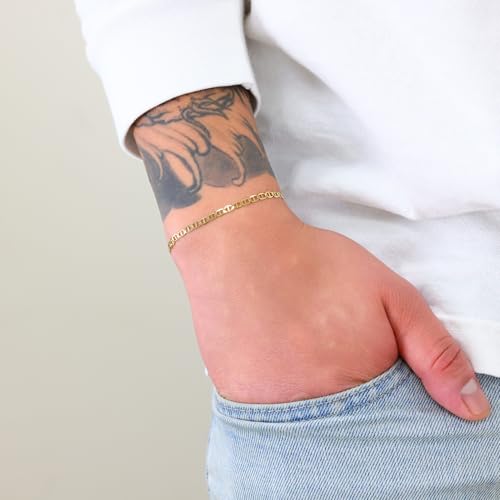 Nuragold 10K Real Yellow Gold Mariner Chain Solid Link Anchor Bracelet - 7.5",3mm