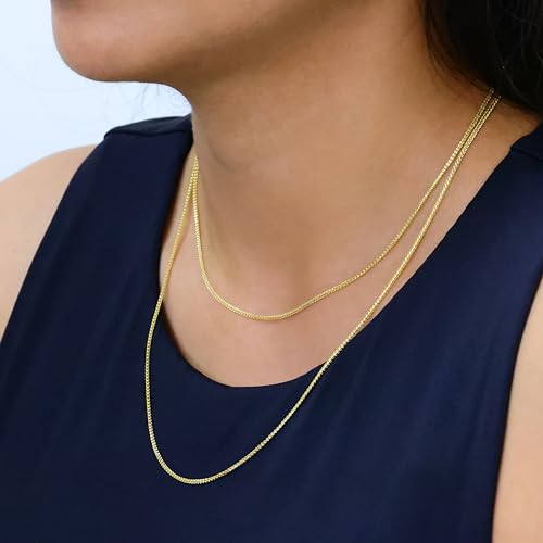 Nuragold 14K Real Yellow Gold Franco 1.1mm Solid Diamond Cut Chain Necklace - 20"