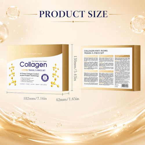 Tiejdhr Collagen Anti-Aging Travel Skincare Set, 5-Piece Moisturizing Kit