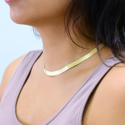 Nuragold 14k Real Yellow Gold Herringbone 7mm Chain Flexible Necklace - 16"
