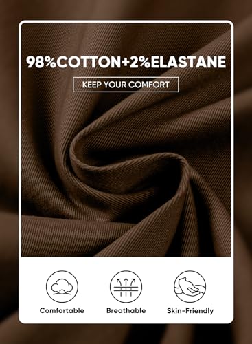 JMIERR Men's Stretch Chino Pants Business Casual Essentials Elastic Waist Classic Fit Tapered Cotton Twill Work Athletic Golf Dress Chocolate Brown Trousers, M, Coffee