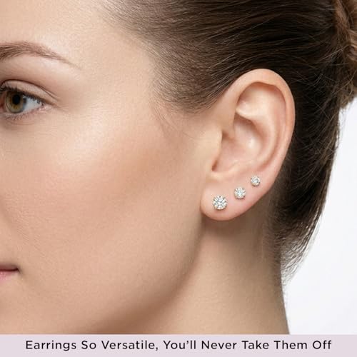 Jewelili 10K Yellow Gold 3 Pair Stud Earrings Set for Women