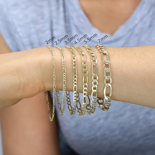 Nuragold 10K Real Yellow Gold Figaro Link Chain Bracelet for Men & Women - 9",2mm
