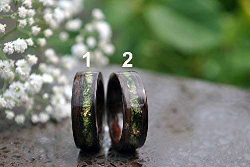VyTvir Wood Ring for Men Wedding Band with Green Moss Mens Wedding Ring