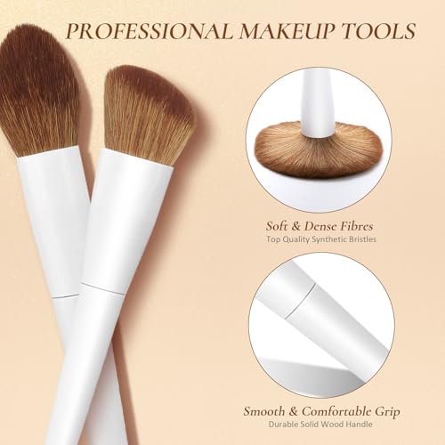 LUXBRU Makeup Brushes With Case 20PCs Professional Makeup Brush Set, Foundation Powder Eyeshadow Brush Set Eyebrow Concealer Contour Travel Brushes Kit with Holder & 2 Powder Puff-White