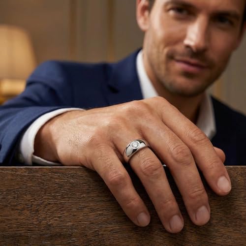 P3 POMPEII3 Pompeii Mens 14k White Gold 1/2ct Solitaire Bezel Round Diamond Wedding Anniversary Ring - Size 11.5
