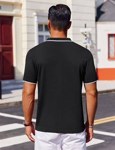 COOFANDY Mens Polo Shirts Short Sleeve Casual Knit Polo Shirt Vintage Golf T Shirts Old Money Tops Black