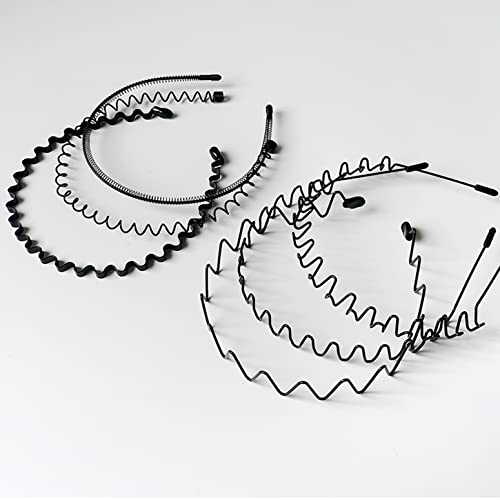 KELUBATU Mens Metal Headband, Classic Wave Hair Band Flexible Grip 6 Pcs