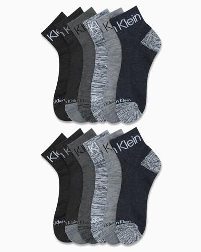 Calvin Klein Men's Socks - Athletic Cushioned Quarter Cut Ankle Socks (12 Pack), Size 7-12, Assorted