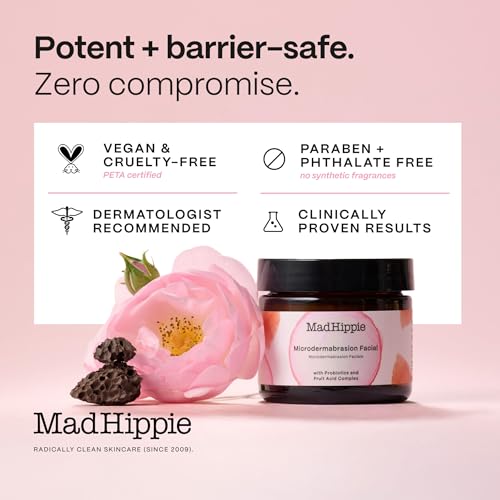 Mad Hippie MicroDermabrasion Facial – Exfoliating Face Scrub with Probiotics + AHA Fruit Acid Complex, Light Citrus Scent, 2.1 Fl Oz