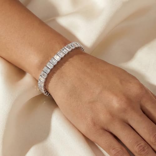 P3 POMPEII3 Pompeii 28Ct Emerald Diamond Tennis Bracelet 14k White Gold 7" 17.5g Lab Grown (EF,VS)