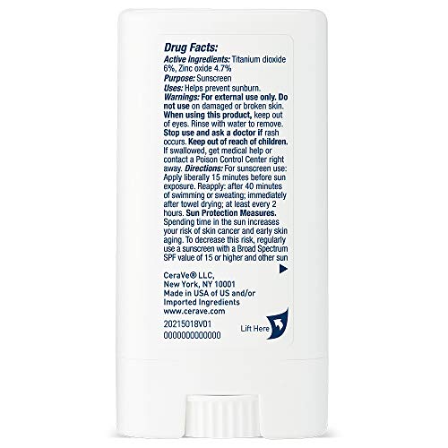CeraVe Mineral Sunscreen Stick, SPF 50 Face Sunscreen, Travel Size, 0.47oz