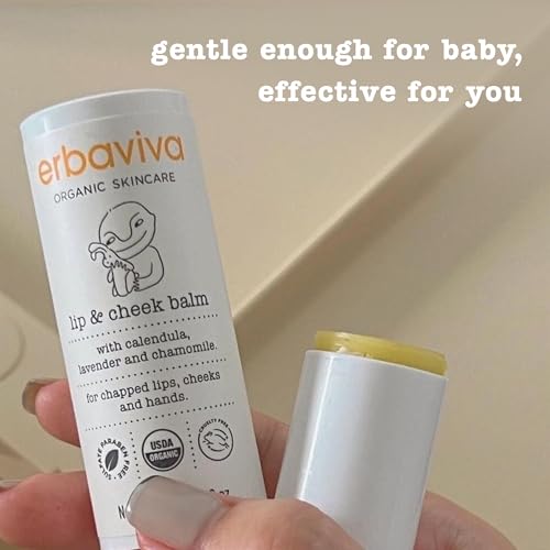Erbaviva Organic Lip Balm & Cheek Balm – Moisturizing Stick for Baby & Adults | USDA Organic, Shea Butter & Calendula for Dry, Chapped Skin | Lip, Cheek & Hand Protection