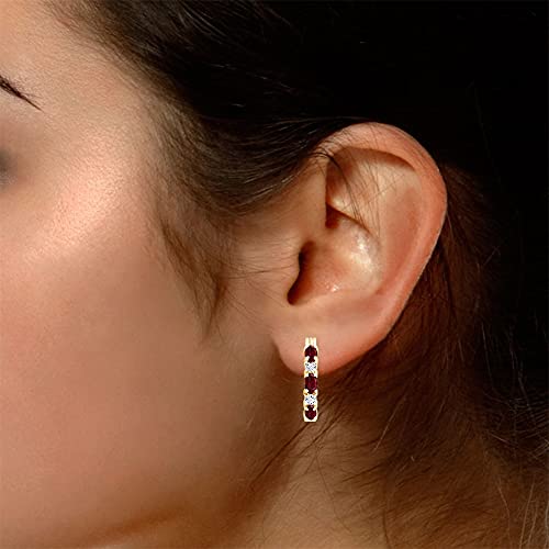 5 Stone Hoop Earrings for Women 1.50ctw Ruby & Natural Diamond 925Y Silver