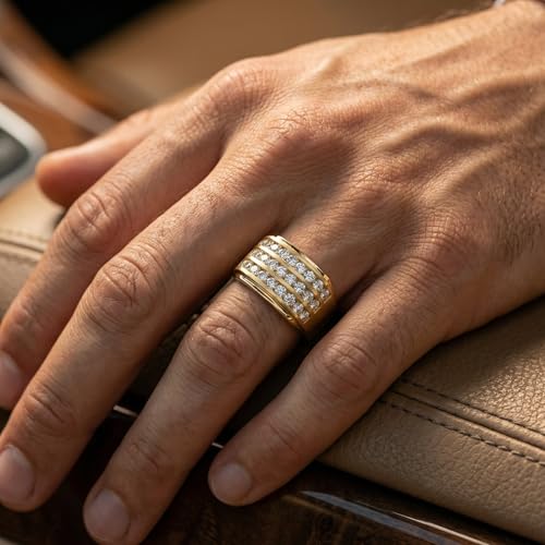 Pompeii 3Ct Men's Diamond Multi-Row Ring 10k Yellow Gold - Size 8.5