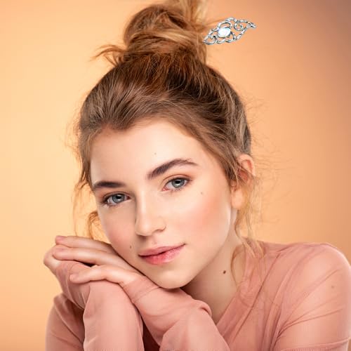 6PCS Star Moon Hair Sticks for Buns Long Hair Chinese Hanfu Asian Vintage Hair Chopsticks Metal Silver Hair Bun Updo Holders Long Hairpins for Women Girls