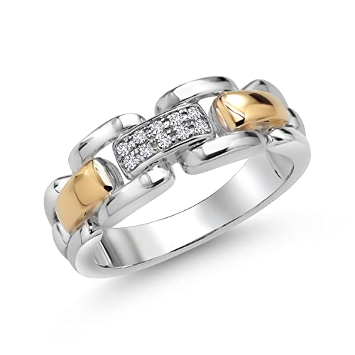 Gem Stone King White Lab Grown Diamond Band Ring For Men Women | 925 Sterling Silver and 10K Yellow Gold | 7MM Width | Size 11
