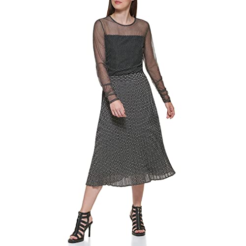 DKNY Women's Logo Waistband Easy Printed Sportswear Skirt, BLK/Ivry Combo