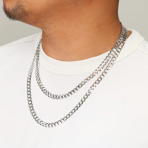 Nuragold 10k Real White Gold Cuban Curb Solid Link Chain Mens Necklace 7mm - 22"