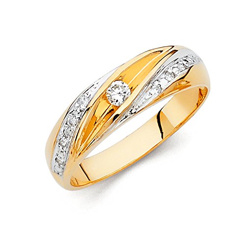 Sonia Jewels 14k White and Yellow Gold Ring Two Tone Round Cubic Zirconia CZ Mens Anniversary Wedding Band Size 11.5